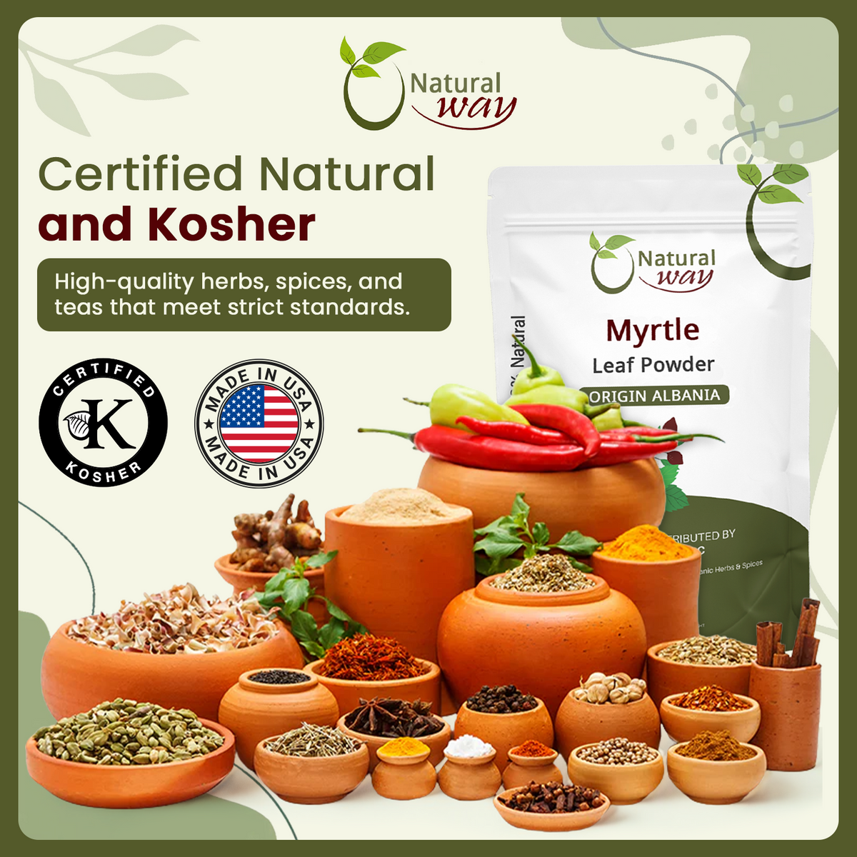Natural Myrtle Leaf Powder, European Wild Harvest